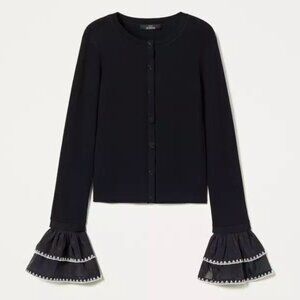 NWT Twinset Black Cardigan Sweater with Organza Sleeve Ruffles Frill Large